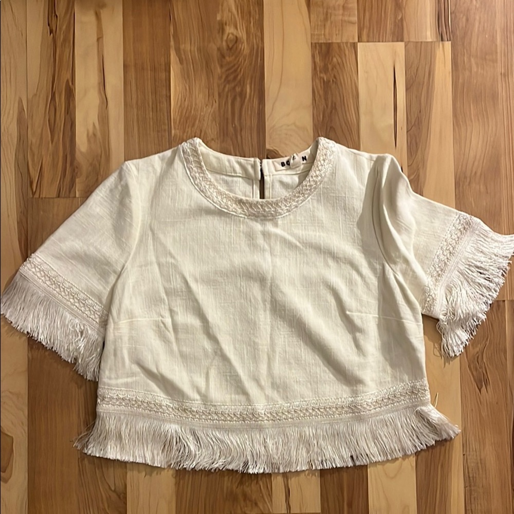 White Fringe Crop Top